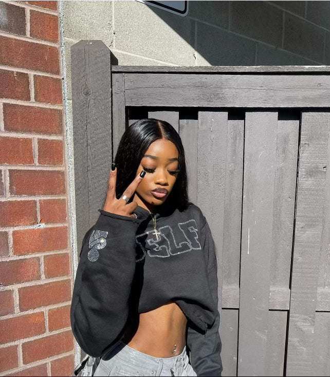 SELF Rhinestone Cropped Hoodie