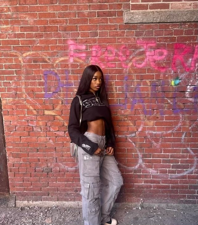 SELF Rhinestone Cropped Hoodie